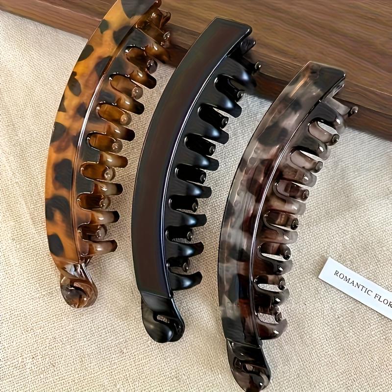 3pcs Set Large Hair Clips with Back Comb - Anti-Slip Vertical Banana Clips for Women's Ponytails, Volumizing Lift & Volume, Cross Glitter Decorated BB Belt Leopard Print - Heavy Duty Hair Clips for Braids, Buns, Updos
