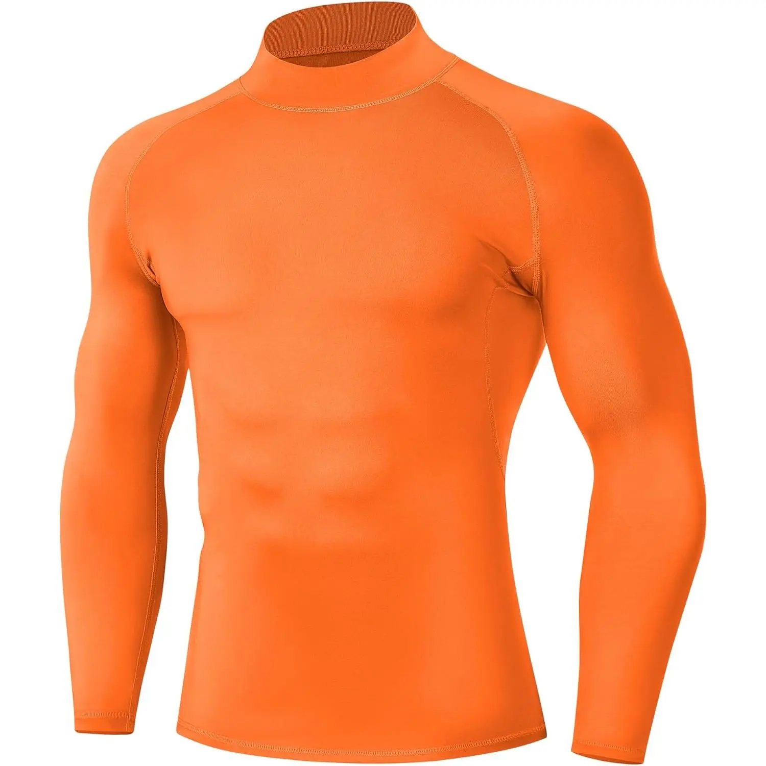 Men's Stretch Compression Mock Turtleneck Long Sleeve Undershirts, Quick Dry Male Base Layer for Soccer, Gym Workouts, Reduces Fatigue, Running, Baseball, Solid, Polyester Blend