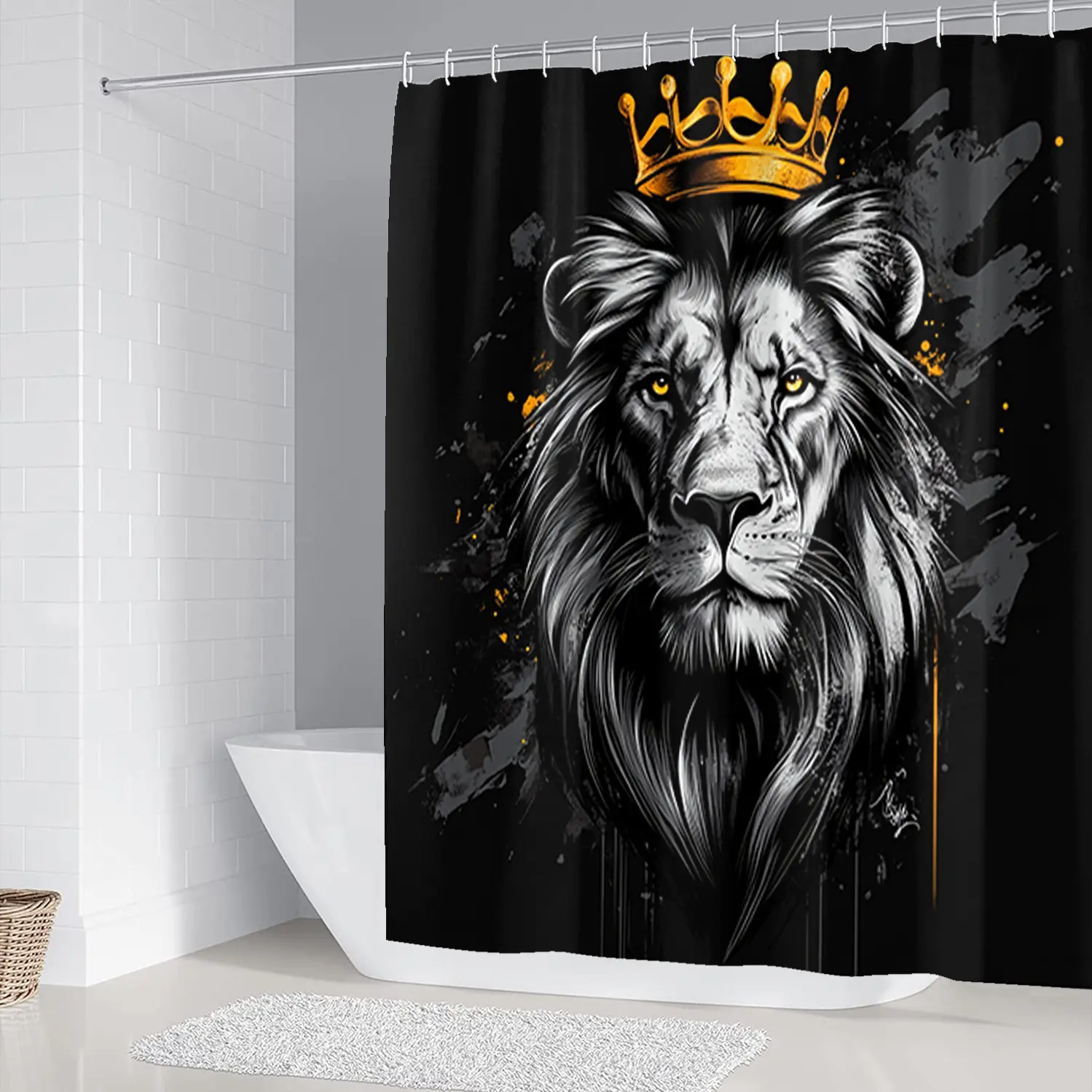 1/4 lion patterned bathroom set, Shower curtain sets including floor mats, toilet seat cushions, shower curtains, home decor, water absorption and anti slip, Bathroom Decor And Accessories