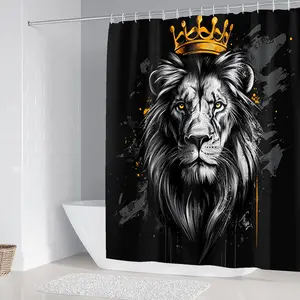 1/4 lion patterned bathroom set, Shower curtain sets including floor mats, toilet seat cushions, shower curtains, home decor, water absorption and anti slip, Bathroom Decor And Accessories