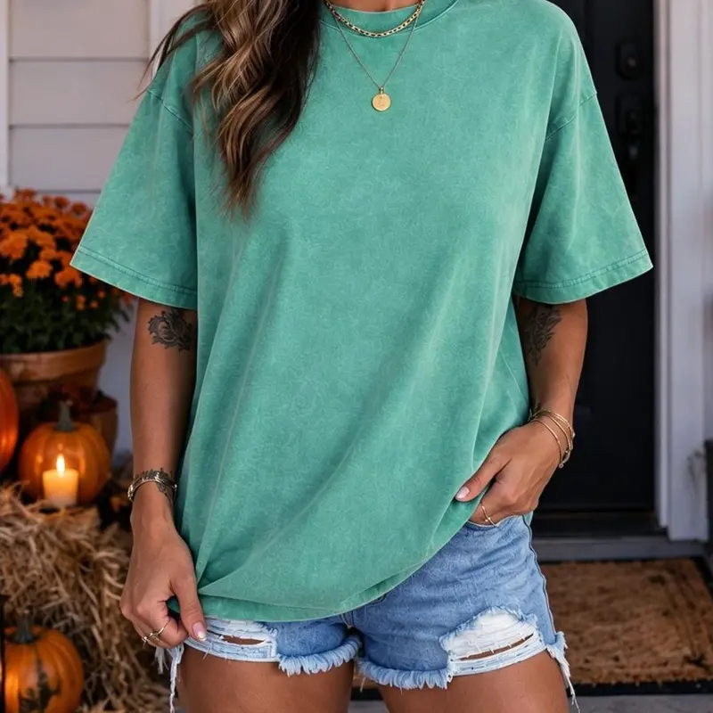 Holafish Women's Soft Oversize Vintage Acid Washed Cotton Crewneck Short-Sleeve Pullover T-Shirt - Casual 2000S Aesthetic Streetwear Tee, Solid Basic Easter Apparel for Women's Outfits