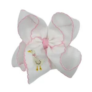 Pink Silly Goose Embroidered Bow