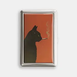 Cute Black Cat 100s or King Size Case Storage Box Card Holder Metal Wallet