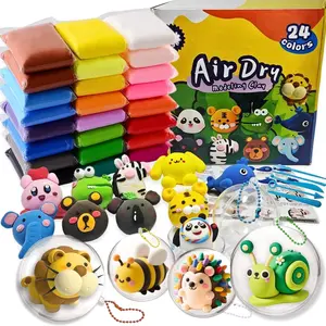 Air Dry Clay Kit,24 Colors Modeling Clay with 5 Sculpting Tools,4 Plastic Balls,Ball Chains and Tutorials, Clay,Model Magic Clay - DIY Present for Boys & Girls