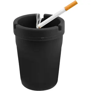 Plastic Portable Smokeless Self-Extinguishing Universal Windproof Car Ashtray Ash Holder Organizer Fits Car Cup Holder Black