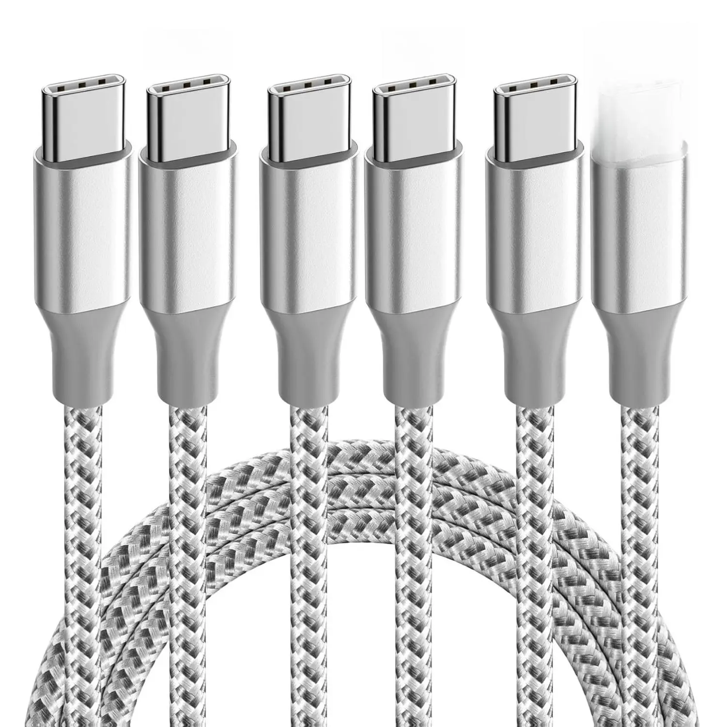 USB C Cable，3 Pack 10FT 60W Fast Charging USB C to USB C Cable, Durable Type C Charger Cable for iPhone 17/16/15/iPad MacBook CarPlay and More-Grey White Aluminium Sync