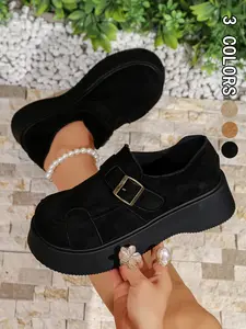 Women's Velvet Thick Sole Loafers, Vintage Workwear Style, All-Season Height Increasing Comfort Shoes, Casual & Commuter Wear