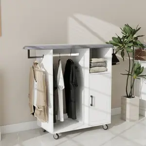 Ironing Cart with Rolling Ironing Board, Multipurpose Ironing Cabinet with Wheels, Compact Ironing Solution for Laundry Room, Bedroom,Cloakroom-White