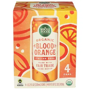 Whole Foods Market, 4 Organic Italian Soda, Blood Orange, 11.2 Fluid Ounce