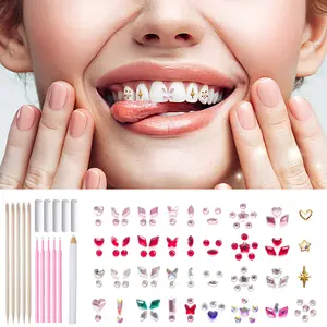 Tooth Gem Kit DIY Crystals Jewelry Kit Teeth Gems Kit Professional Fashionable Tooth Gems Kit for Teeth Teeth Jewelry Starter Heart Shaped Brackets Polish
