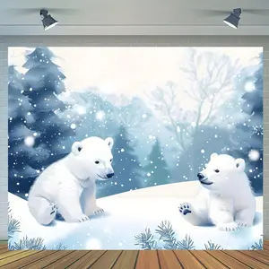 1pc 2D Flat Adorable Polar Bear & Snowflake Winter Backdrop - Versatile Polyester Photography Background for Christmas, Birthdays & More - Indoor/Outdoor Decor,  or 70.8x90.5, Christmas Decor