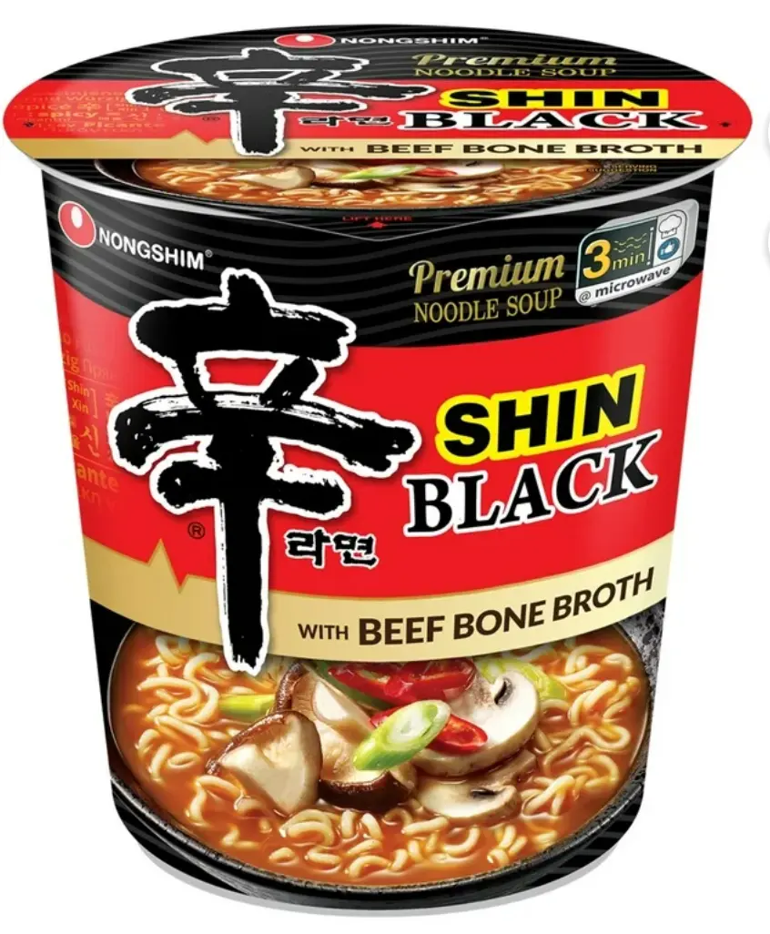 Nongshim Premium Shin Black Instant Ramen Noodle Cup, Bold & Spicy, Beef Bone Broth, Microwaveable Ramen Soup Mix Food