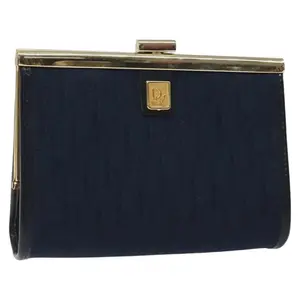 Pre-owned Dior Canvas Clutches & Wristlets Christian Trotter Pouch Navy Gold Auth PFR0723