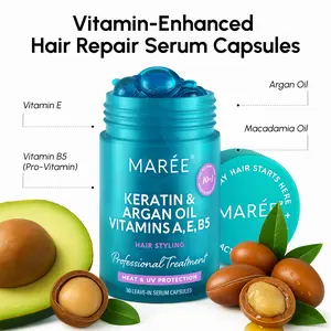 Keratin Hair Styling Serum Maree with Avocado Jojoba & Argan Oil for Frizzy Dry Hair - 30 Leave-In Capsules Moisturize Smooth & Protect Heat UV