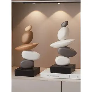 1pc Stacked Stone Sculpture - Abstract Balanced Rock Art Resin Sculpture, 5.5in, Fashionable And Elegant Design, Decorative Desktop Statue Suitable For Home And Office Gifts, Birthday,