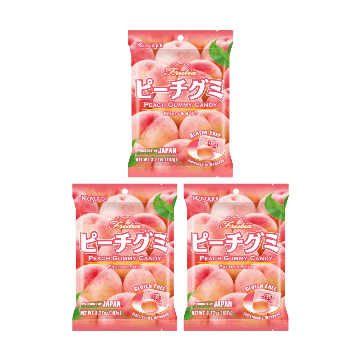 Kasugai Peach Gummy Candy 107g (3 Bags) - Authentic Japanese Fruit Chewy Snacks, Gluten-Free Kasugai Peach Gummy Candy 107g (3 Bags) - Authentic Japanese Fruit Chewy Snacks, Gluten-Free
