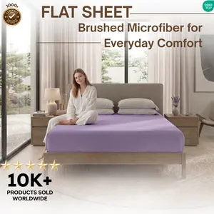 Breezy Flat Bed Sheet, Soft Brushed Microfiber, Elegant 2 Inch Hem, Breathable, Shrink and Fade Resistant, Twin Full Queen King | Utopia Bedding