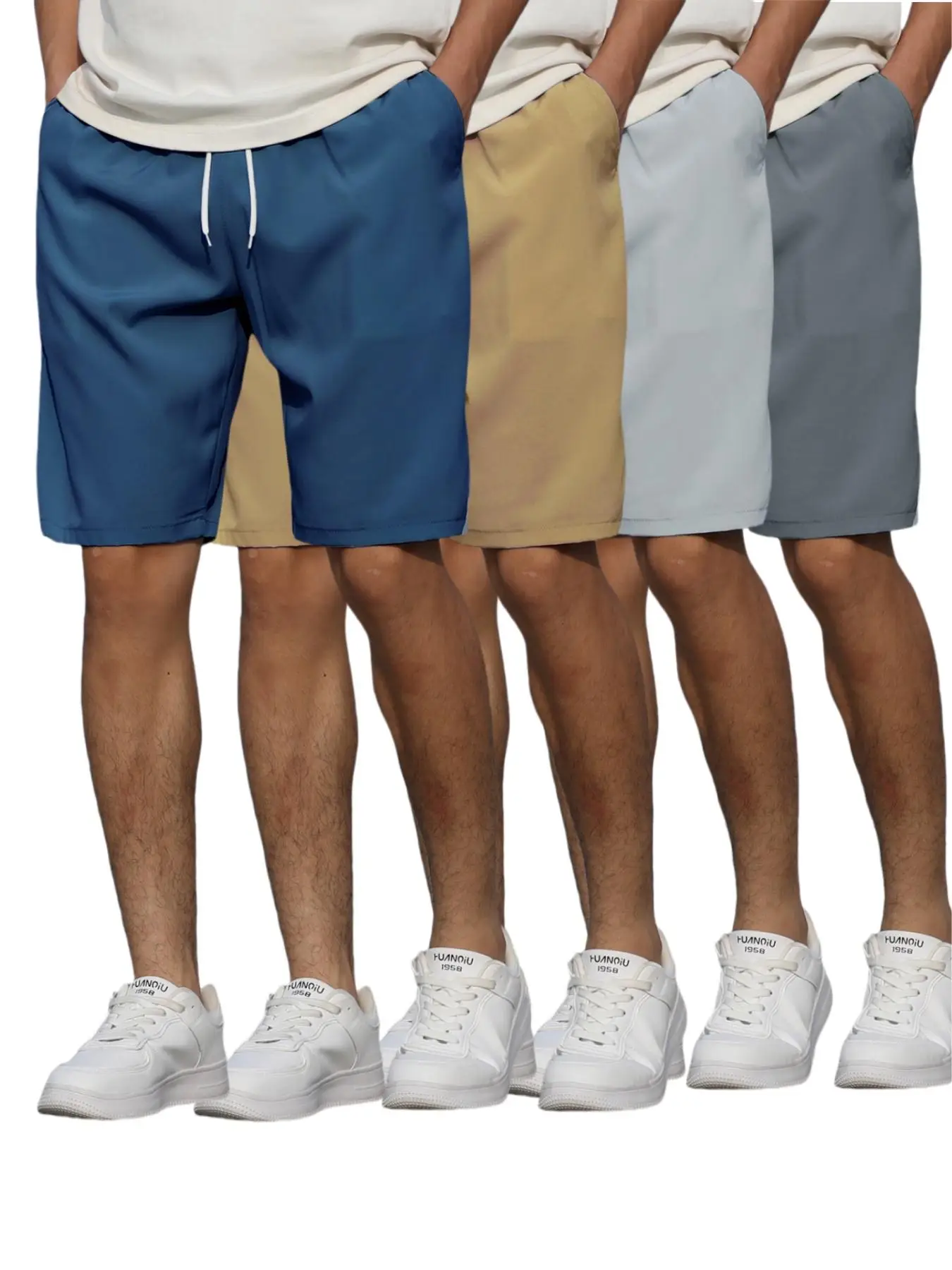 Men's Solid Drawstring Waist Shorts, Casual Pocket Straight Leg Shorts for Summer Streetwear, Shorts for Men, Men's Bottoms for Beach Vacation, Clothi