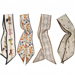 4Count Silky Long Satin Head Scarves for Women, 59" Fashion Neck Scarves, Multipurpose Hair & Bag Scarf Set