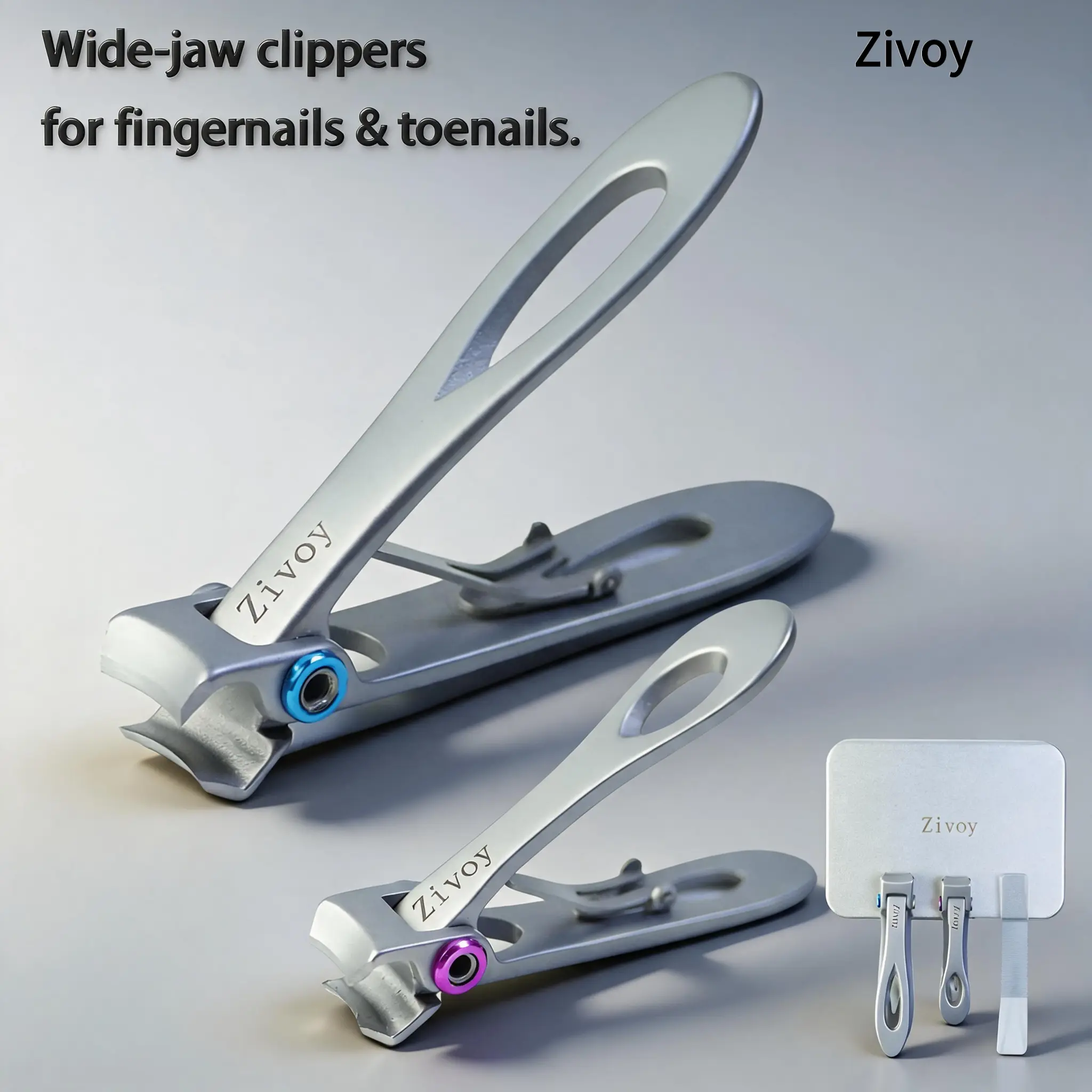 Zivoy Nail Clipper Set – Toenail & Fingernail Clippers. Ultra-Sharp Stainless Steel, Extra-Wide Jaw, Anti-Scatter Design. Effortlessly Cuts Thick Nails. Durable Heavy-Duty Manicure Kit for Men, Women & Seniors.