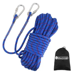 NewDoar 10mm Climbing Rope, High Strength Accessory Cord Rope with 2 Steel Hooks, for Outdoor Rescue Rappelling Rope Down Cliffs ledges Safety Escape Tow Strap Equipment(Blue)