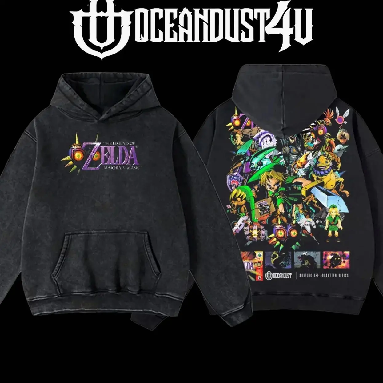 OceanDust4U The Legend of Zelda: Majora's Mask Unisex Seamless Retro Street Style Link Pullover Hoodie & T-Shirt Menswear Deku Goron Zora Fierce Deity 74R