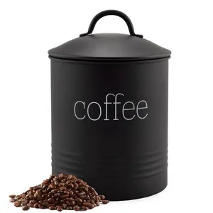 Enamelware Black Coffee Canister, Modern Farmhouse Style Coffee Storage for Kitchen