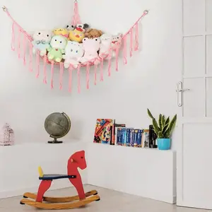 Pink Stuffed Animal Storage Hammock Large Corner Net for Toys Cute Plush Holder for Kids Baby Nursery Wall Bedroom Home Decor