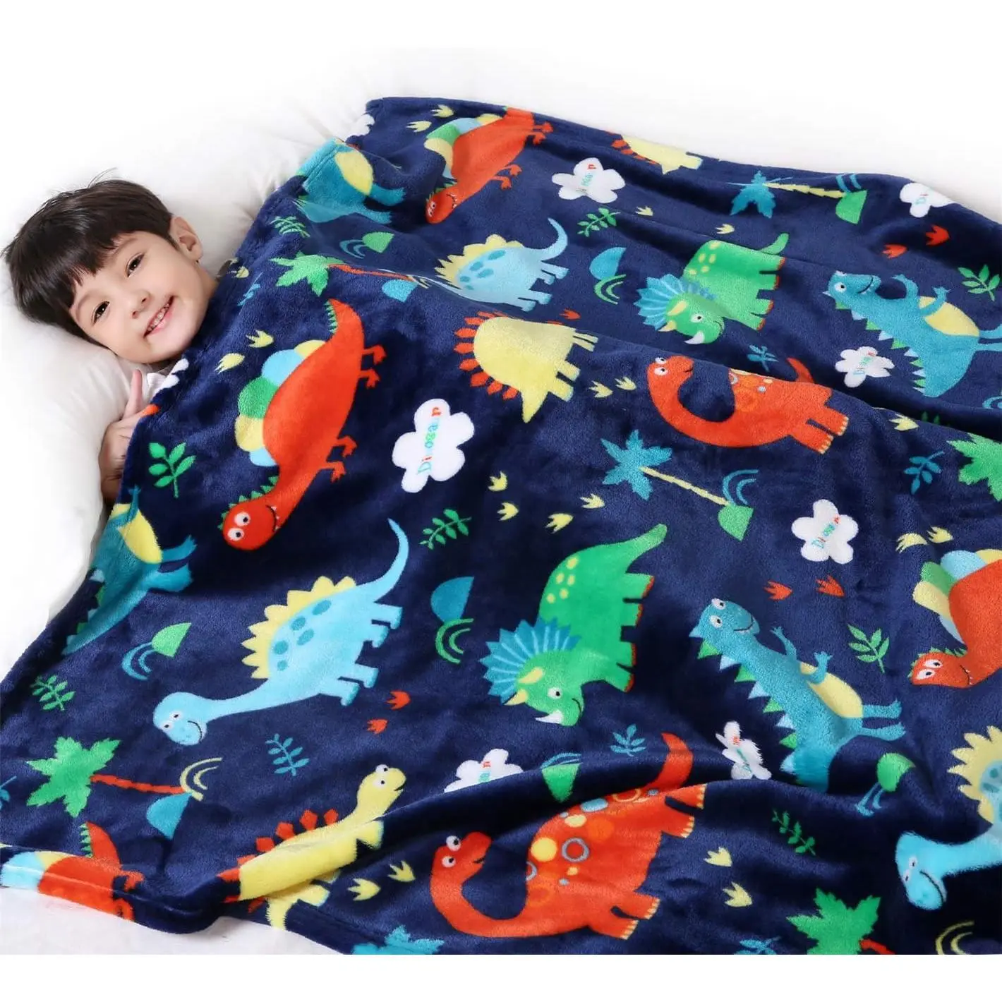 Lukeight Dinosaur Plush Kids Blanket - 50x60 in Soft Flannel, Animal Theme Decorative Throw, Durable Toddler Bedding, Customizable Size, Machine Washable, Birthday Gift Ideas, for Chilly Nights
