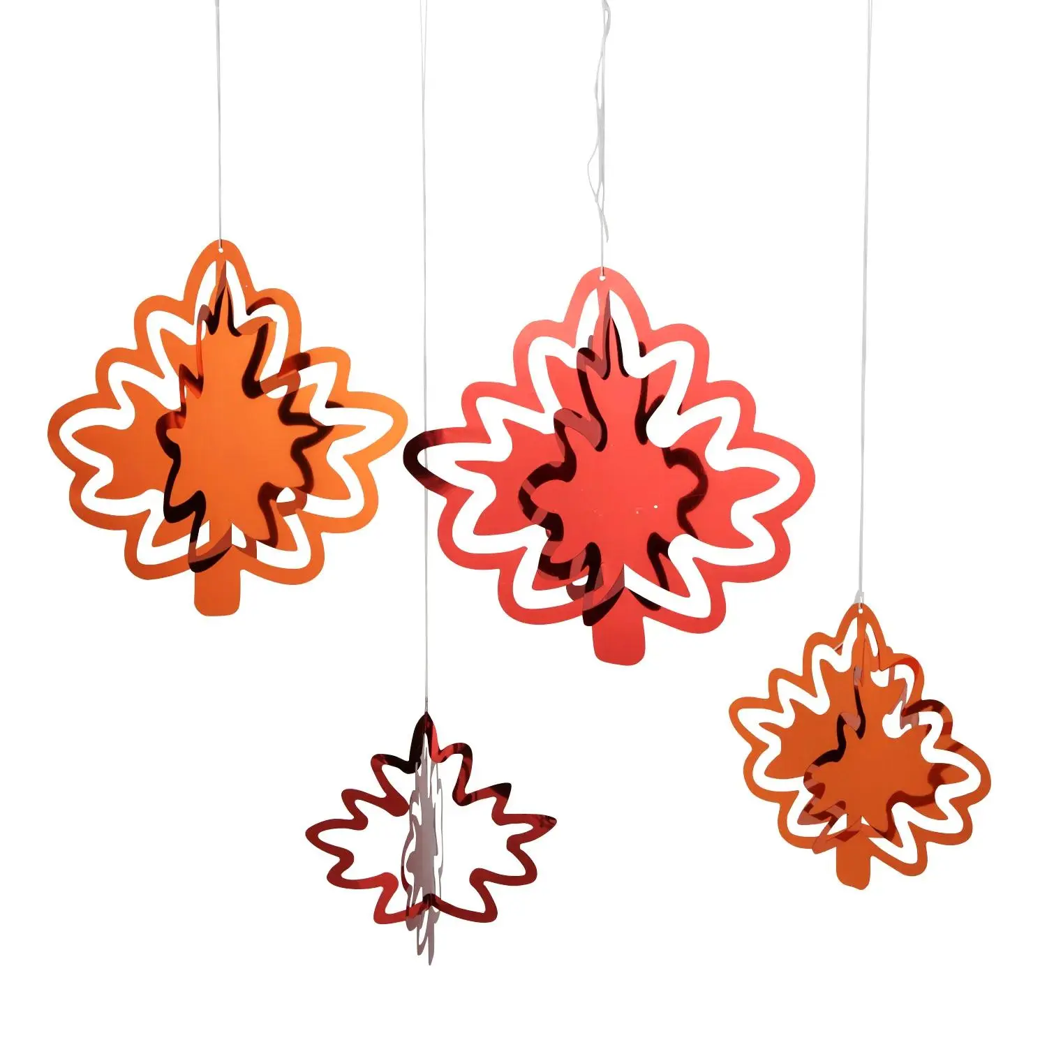6 1/4" - 9" 3D Red & Orange Foil Fall Leaves Hanging Decorations - 8 Pc.