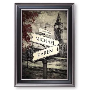 Lovers Crossroads Personalized Framed Arts Gift,includes Names and the Date Unique Gift for the Wedding Anniversary.With Different Frame Styles