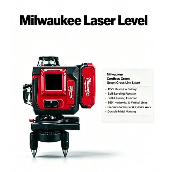Milwaukee Professional Laser Level Tool  For Construction Marking, Bricklaying, Door Window Installation And Flooring Work, Equipped With Fine Tuning Bracket, Dustproof Shell, Bright Laser Beam And All-Around Carry Case kit