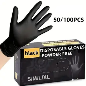50/100pcs Black PVC Gloves - Disposable Thickened Gloves, Suitable for Kitchen, Dishwashing, Home Cleaning, Handheld, Latex Free, Suitable for Indoor and Outdoor Use, Kitchen Cleaning Gloves