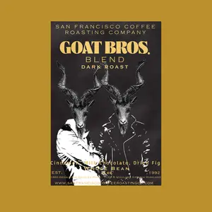 San Francisco Coffee Roasting Company G.O.A.T. Bros Blend Organic Cinnamon Infused Dark Roast Coffee with Luscious Fig & Decadent Chocolate Beverage