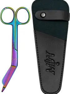 MJW Scissors - Multi-Colored Rainbow Titanium Finish 5.5 Inch Stainless Steel for Cutting Dressing Tape Gauze Clothing Ostomy Care