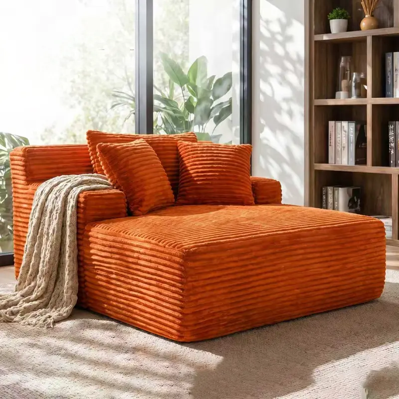 【Sub 1 packages】Niccae 66-inch indoor chaise lounge, oversized cushion boneless sofa bed with pillow, luxury faux fur sleeper chair, armrest reading chair, living room cloud sofa, no assembly required
