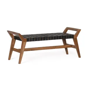 Union Home BDM00070 44 in. Cove Leather Bench, Black & Natural