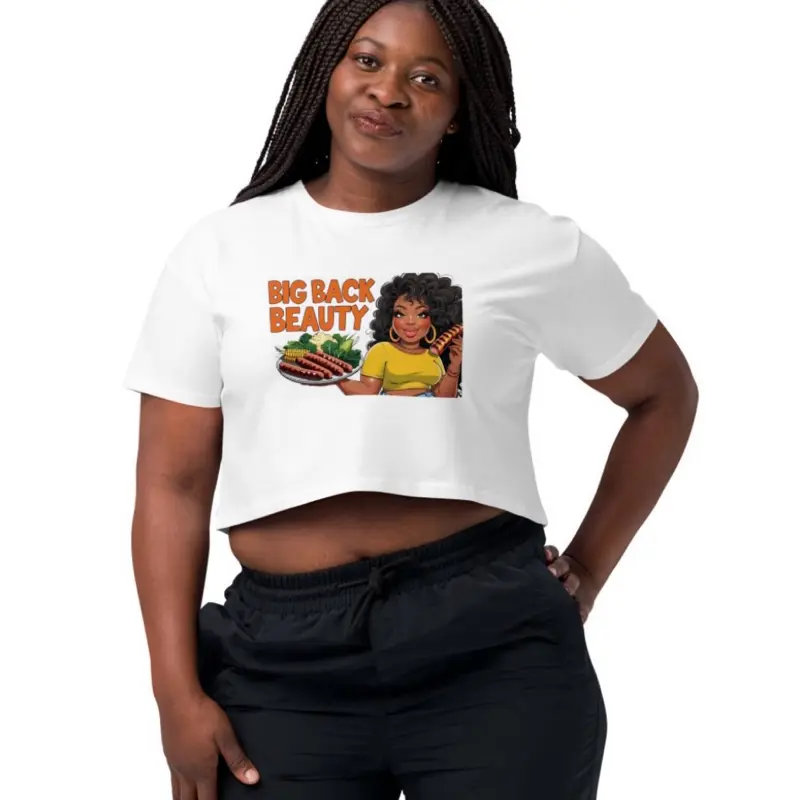 Big Back Beauty Graphic Crop Top Tee - Curvy & Confident White T-Shirt with Bold Design for Women