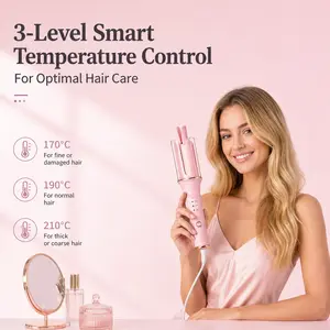 Automatic Curling Wand Curler for Long & Medium Hair - 30s Rapid Heat Up, 5s Curl Formation, Smart Auto Shut-Off, Triple Hair Protection System, Portable Lightweight Travel Design