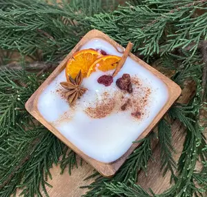 Citrus & Spice Wooden Dough Bowl Candle 4"x4"x2"