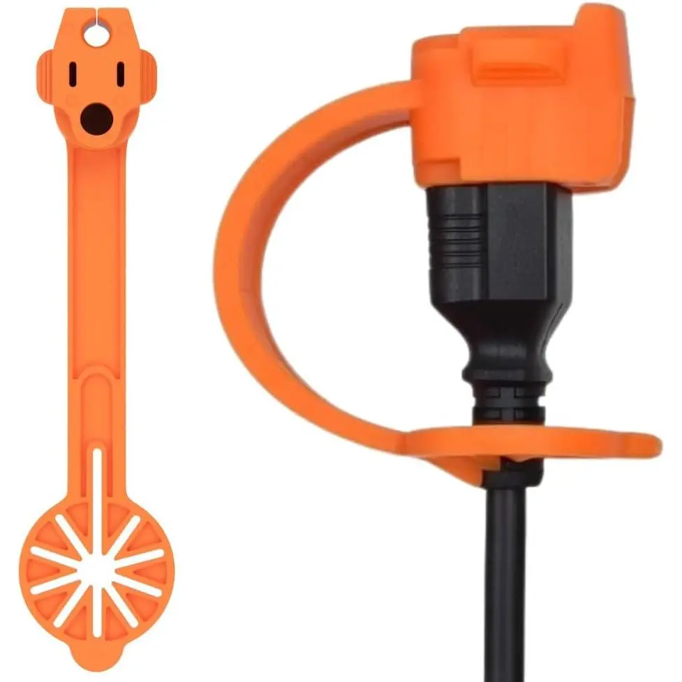 Weatherproof Extension Cord Cover, Solid Orange Clamshell Design for Outdoor 3-Prong Electrical Plugs, Waterproof, 2-Pack, Plug Cover
