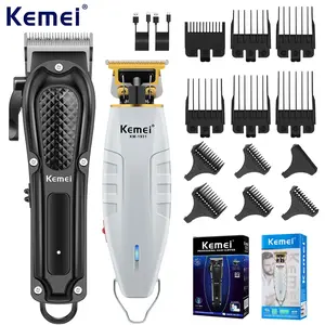 Kemei KM-1071 and KM-1931 professional men's electric hair clipper suit-equipped with durable motor, low-voltage hair clipper and USB rechargeable trimmer, suitable for barber shop and personal care, Cordless Clippers Set