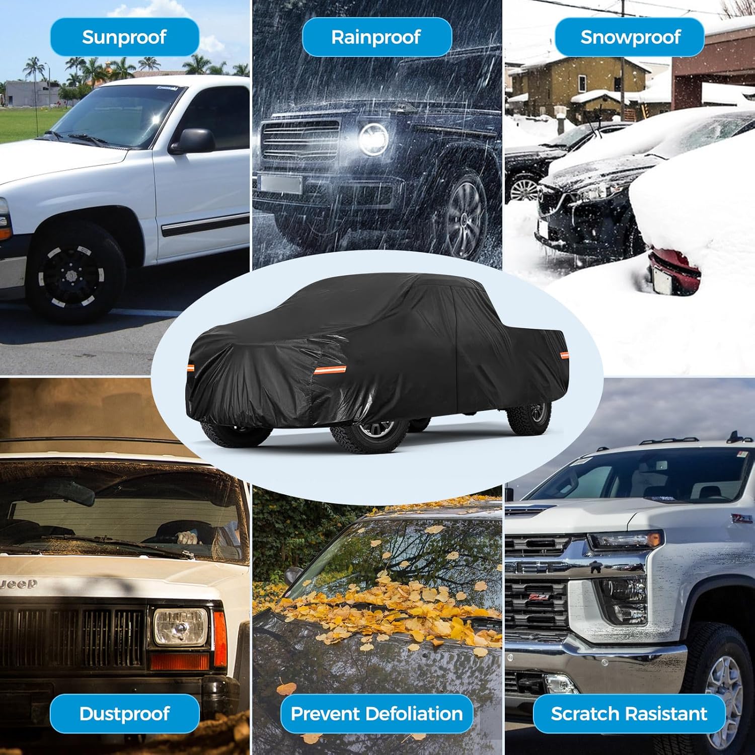 Truck Cover Waterproof All Weather, 10 Layers Outdoor Full Exterior Cover with Rain Sun UV Snowproof Protection with Zipper Cotton, Universal Fits Up to 210 Inch for Automobiles Truck Cover Waterproof All Weather, 10 Layers Outdoor Full Exterior Cover with Rain Sun UV Snowproof Protection with Zipper Cotton, Universal Fits Up to 210 Inch for Automobiles