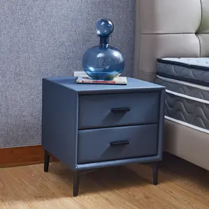 Furniture bedside table storage cabinet Modern Nightstand with 2 Drawers, Night Stand with PU Leather and Hardware Legs, End Table, Bedside Cabinet for Living Room/Bedroom (Blue-gray)