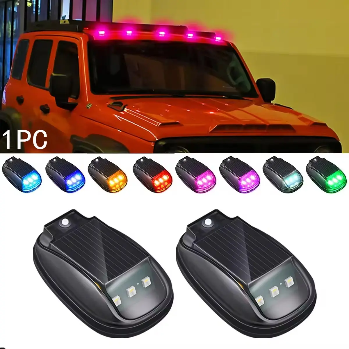 FCCEMC 1/2/4/5in1 Solar Multifunctional Car LED Collision Warning Light Auto Roof Navigation Light RGB Strobe Flashing Light With Remote Mouse Dome Light Strobe Car Lights