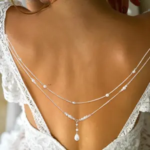 Pearl Back Necklace Chains for Backless Dress Bridal Wedding Shoulder Body Jewelry for Women Summer Backdrop Body Chain