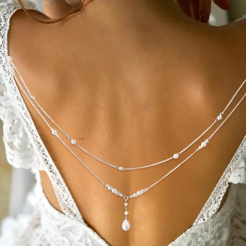 necklace for backless dress YHGDY Back Rhinestone Bridal Wedding Backdrop Necklace for Women Back Chain Body Jewelry : Clothing, Shoes & Jewelry The water drop motif adds softness and femininity Y Lariat Back Jewelry Clip