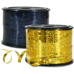 2 Pack 100 Yards Black Gold Curling Crimped Glitter Ribbon Balloon String Shiny Metallic for Gift Wrapping Ribbon 2026 Happy New Year Graduation Retirement Birthday Party Decoration