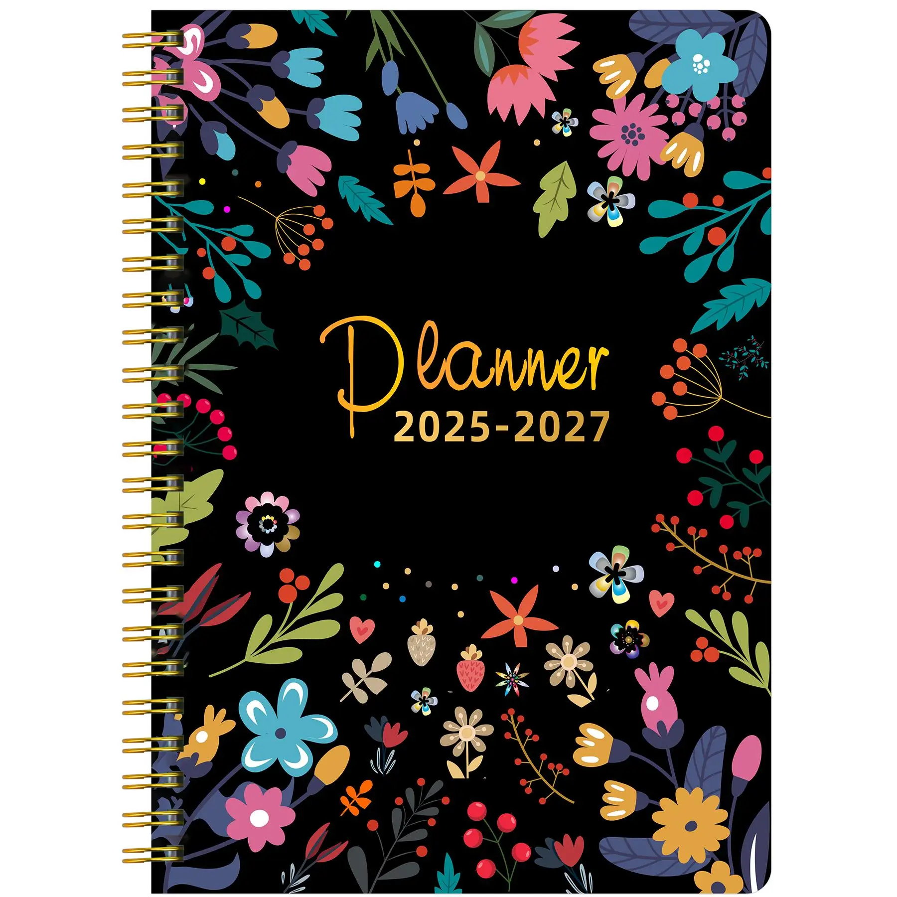 2025-2027 Monthly Planner, Floral Pattern Cover Planner Notebook, 3 Year Monthly Planner with Contacts Pages, Twin-wire Binding Notebook, Back to Scho