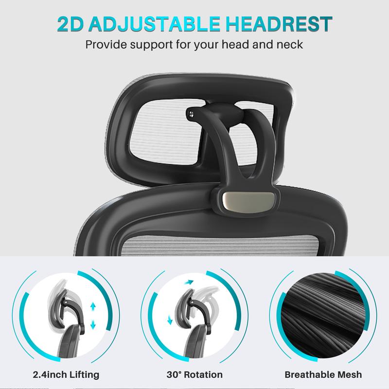 Ergonomic Office Chair, High Back Comfy Mesh Desk Chair with Wheels Adjustable Lumbar Support